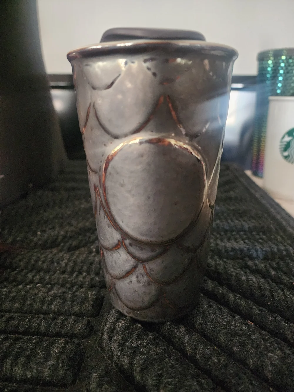 Starbucks Gray Ceramic Tumbler with Gold Accents